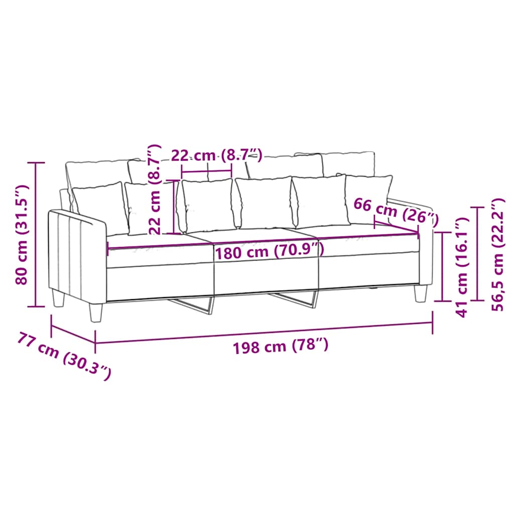 3-Sitzer-Sofa Hellgrau 180 cm Stoff