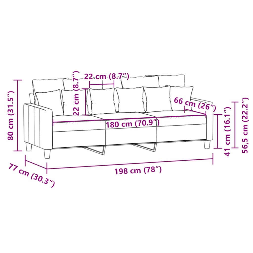 3-Sitzer-Sofa Braun 180 cm Stoff