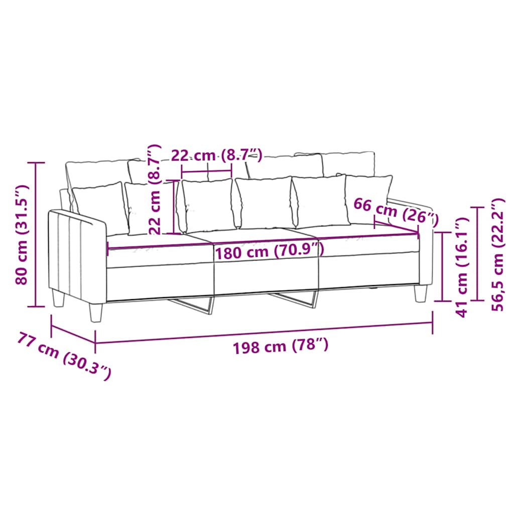 3-Sitzer-Sofa Taupe 180 cm Stoff