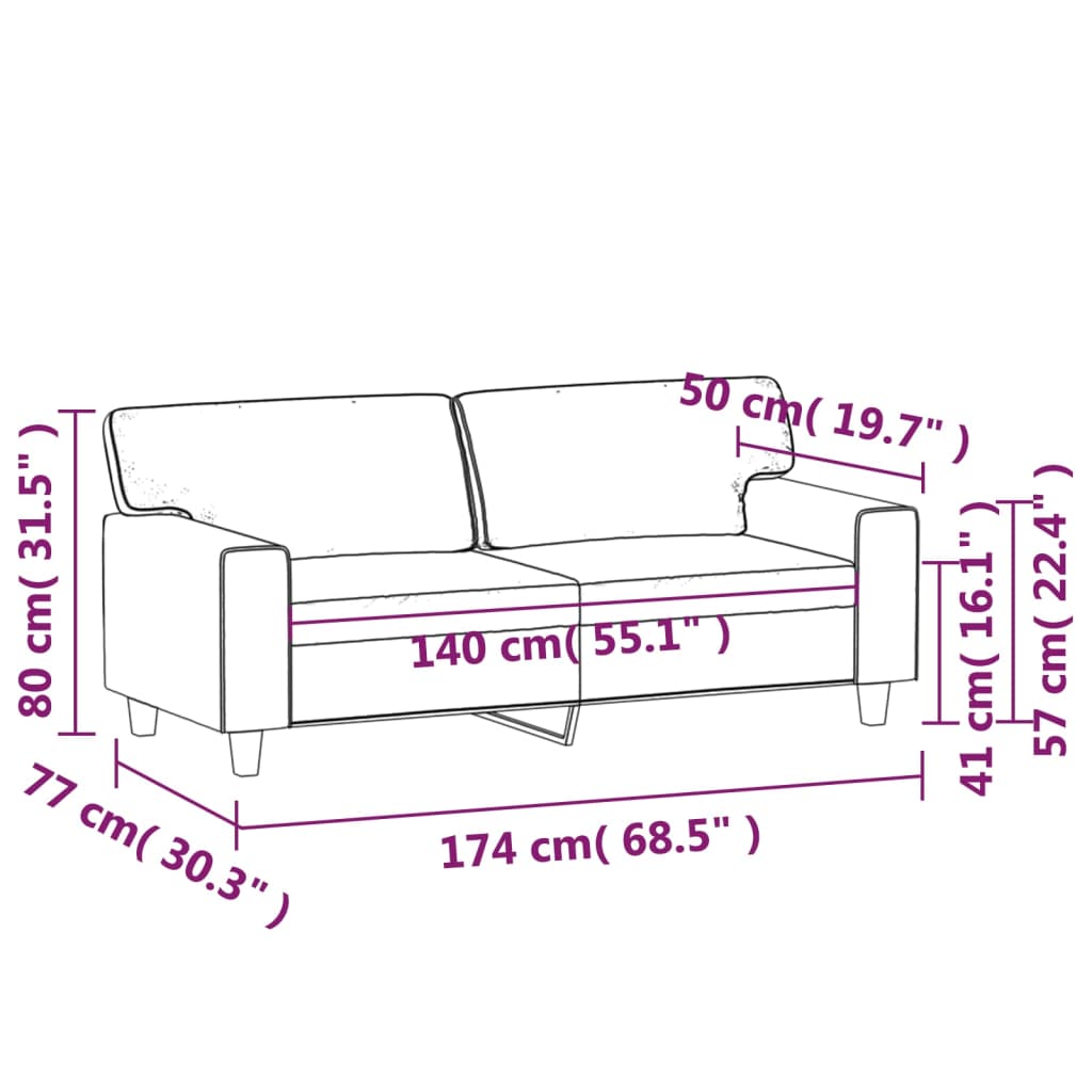2-personers sofa vinrød 140 cm kunstlæder