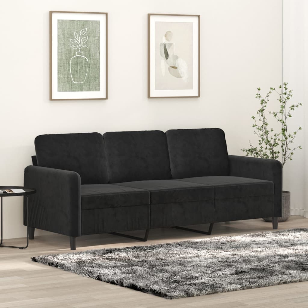 3-personers sofa sort 180 cm fløjl