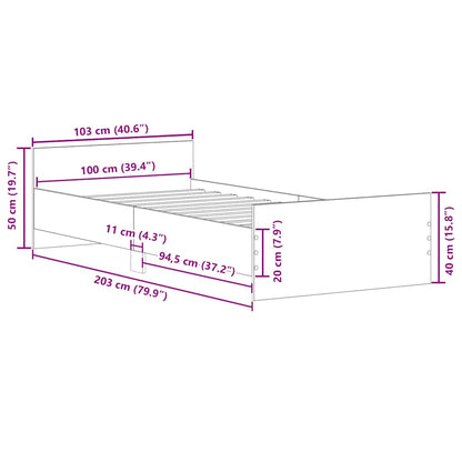 Bettgestell ohne Matratze Räuchereiche 100x200 cm Holzwerkstoff