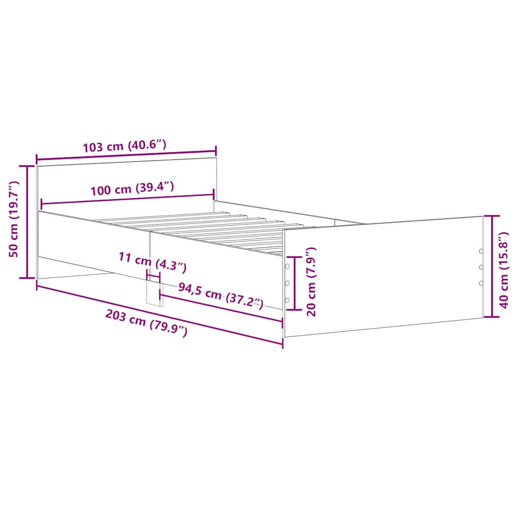 Bettgestell ohne Matratze Braun Eiche 100x200 cm Holzwerkstoff