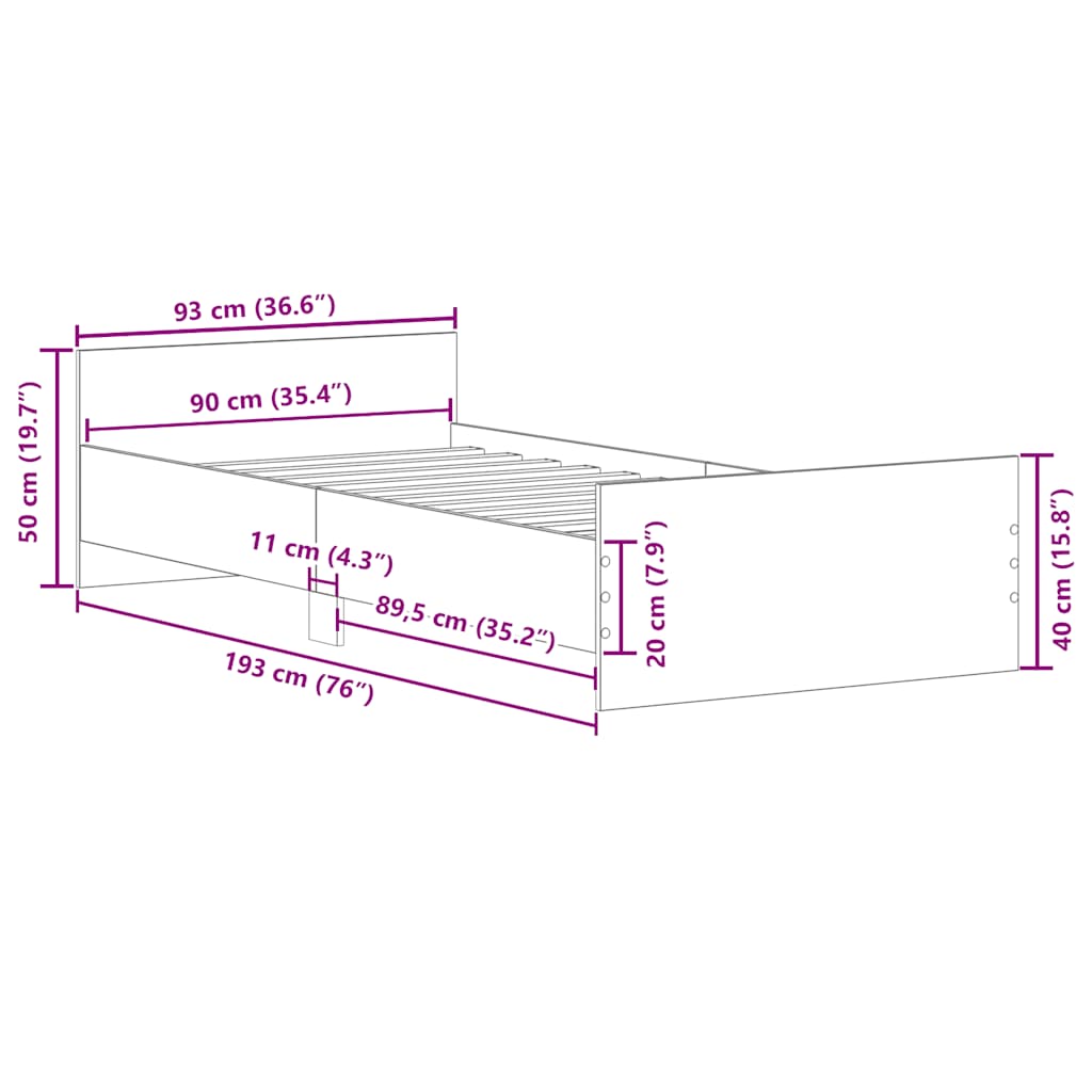 Bettgestell Betongrau 90x190 cm Holzwerkstoff