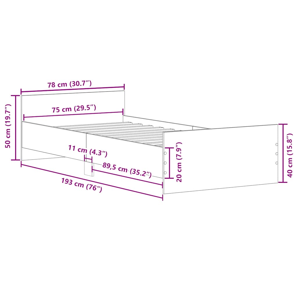 Bettgestell Schwarz 75x190 cm Holzwerkstoff