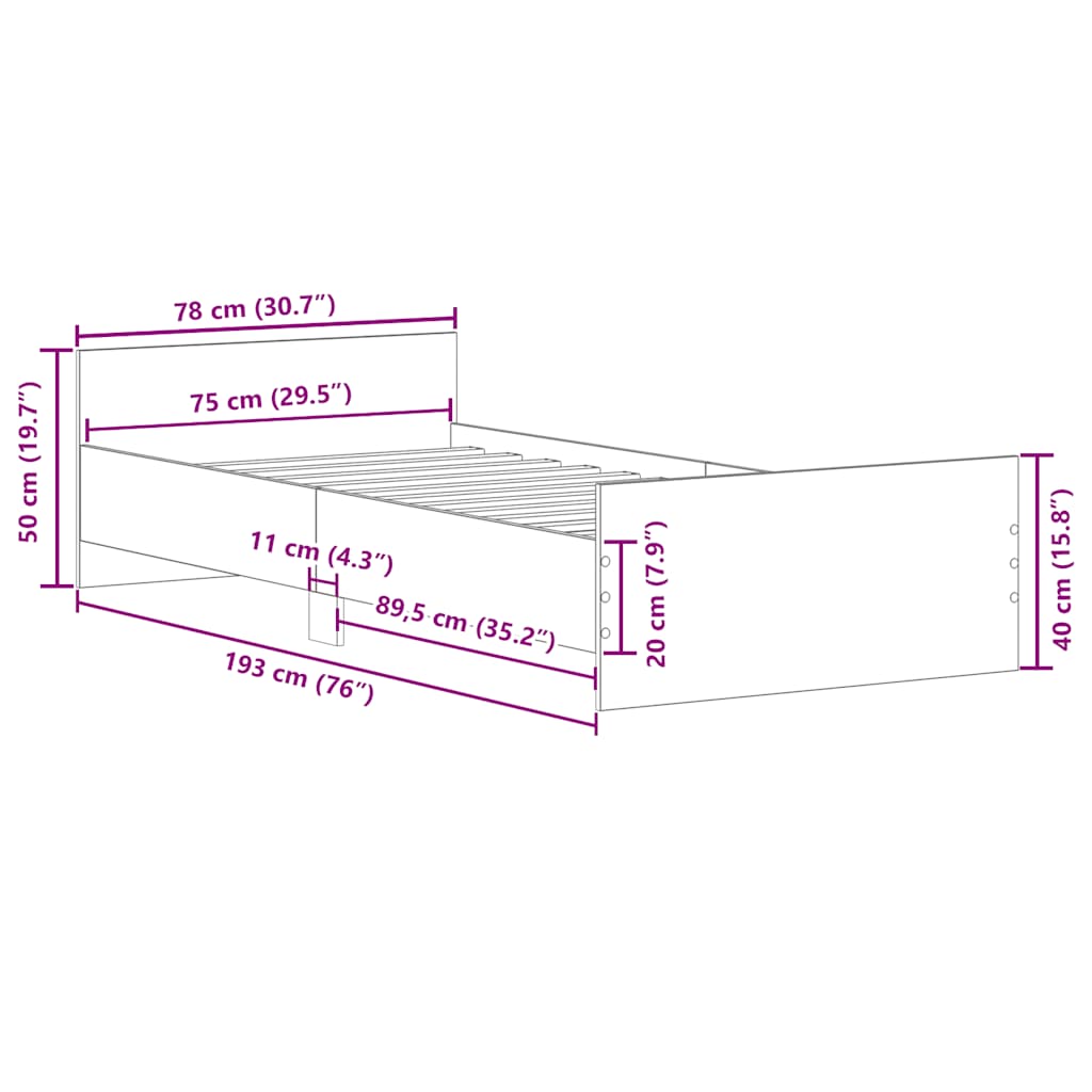 Bettgestell ohne Matratze Sonoma-Eiche 75x190 cm Holzwerkstoff