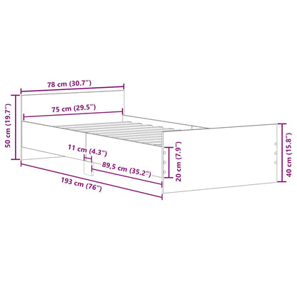 Bettgestell ohne Matratze Räuchereiche 75x190 cm Holzwerkstoff