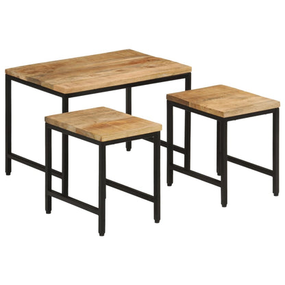 Satztische 3 Stk. Raues Massivholz Mango und Eisen