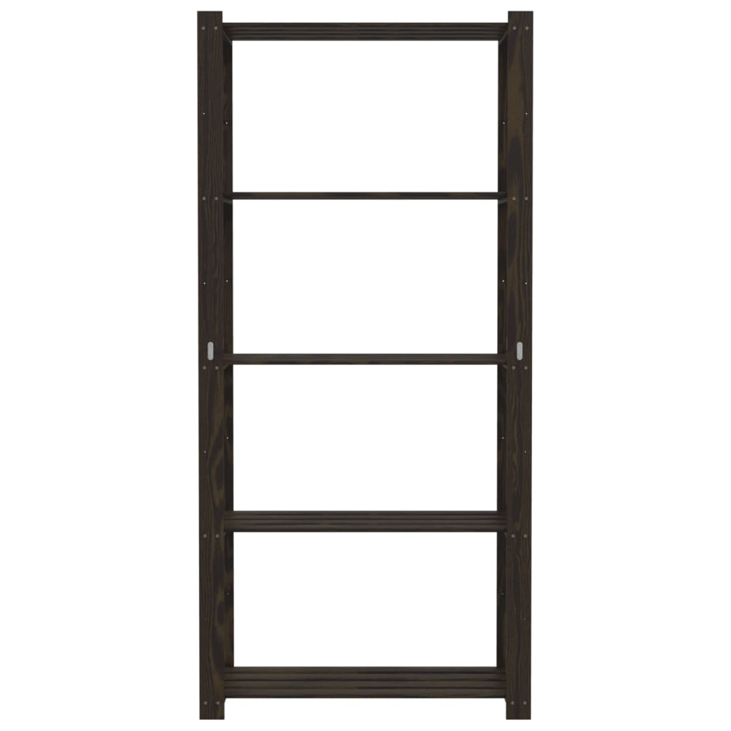 Opbevaringshylde med 5 hylder sort 80x38x170 cm massiv fyrretræ