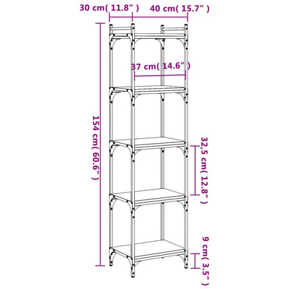 Reol 5 hylder Sort 40x30x154 cm Træ Materiale