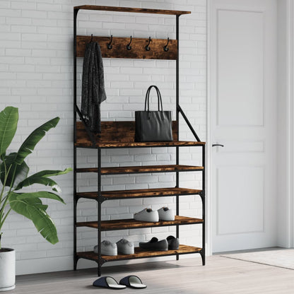 Tøjstativ med skostativ røget eg 90x34x184 cm