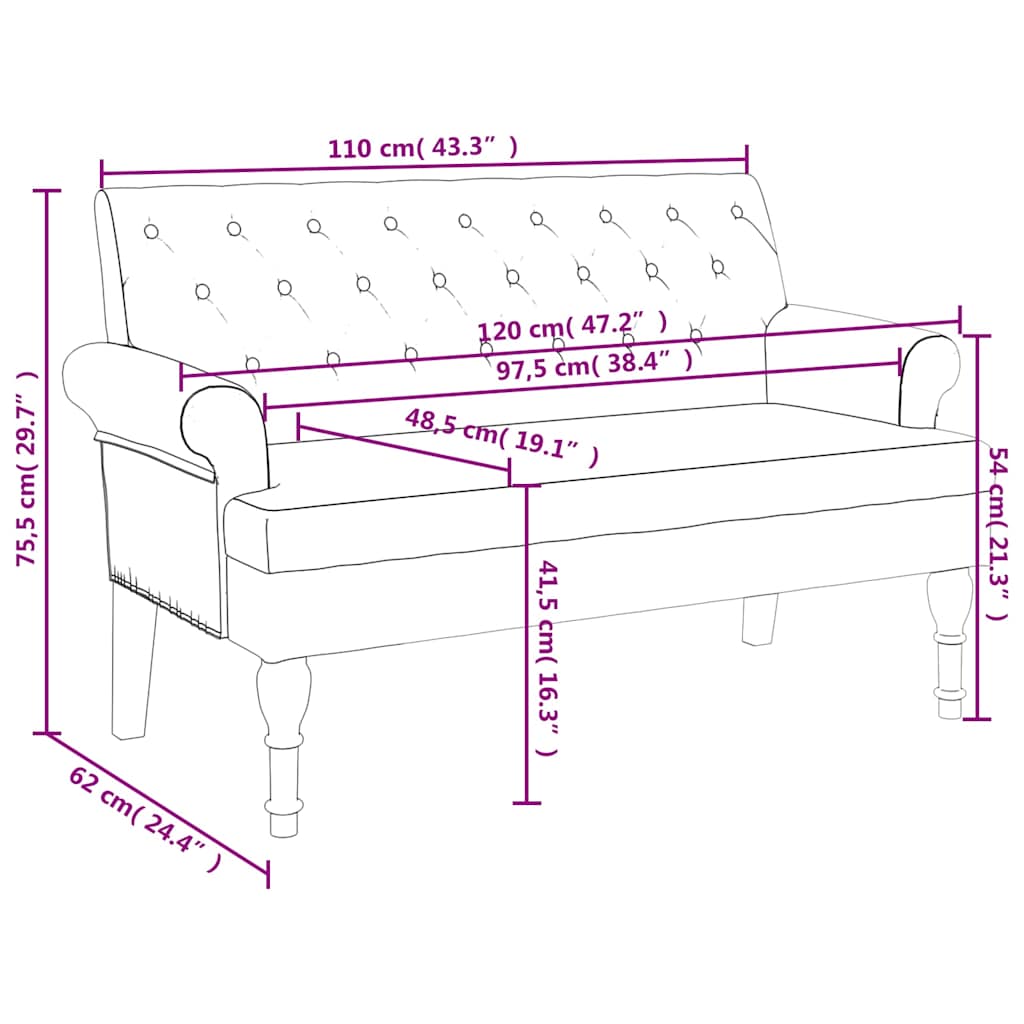 Sitzbank mit Rückenlehne Dunkelgrau 120x62x75,5 cm Stoff