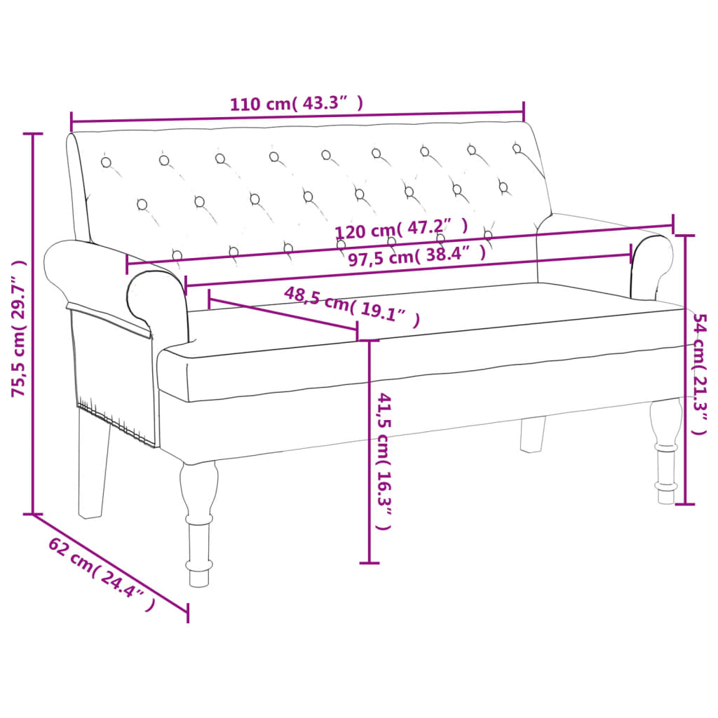 Sitzbank mit Rückenlehne Dunkelbraun 120x62x75,5 cm Stoff