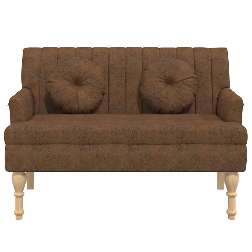 Sitzbank mit Kissen Braun 113x64,5x75,5 cm Wildleder-Optik