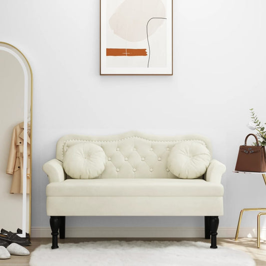 Sitzbank mit Kissen Creme 120,5x65x75 cm Samt