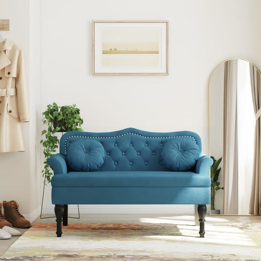 Sitzbank mit Kissen Blau 120,5x65x75 cm Samt