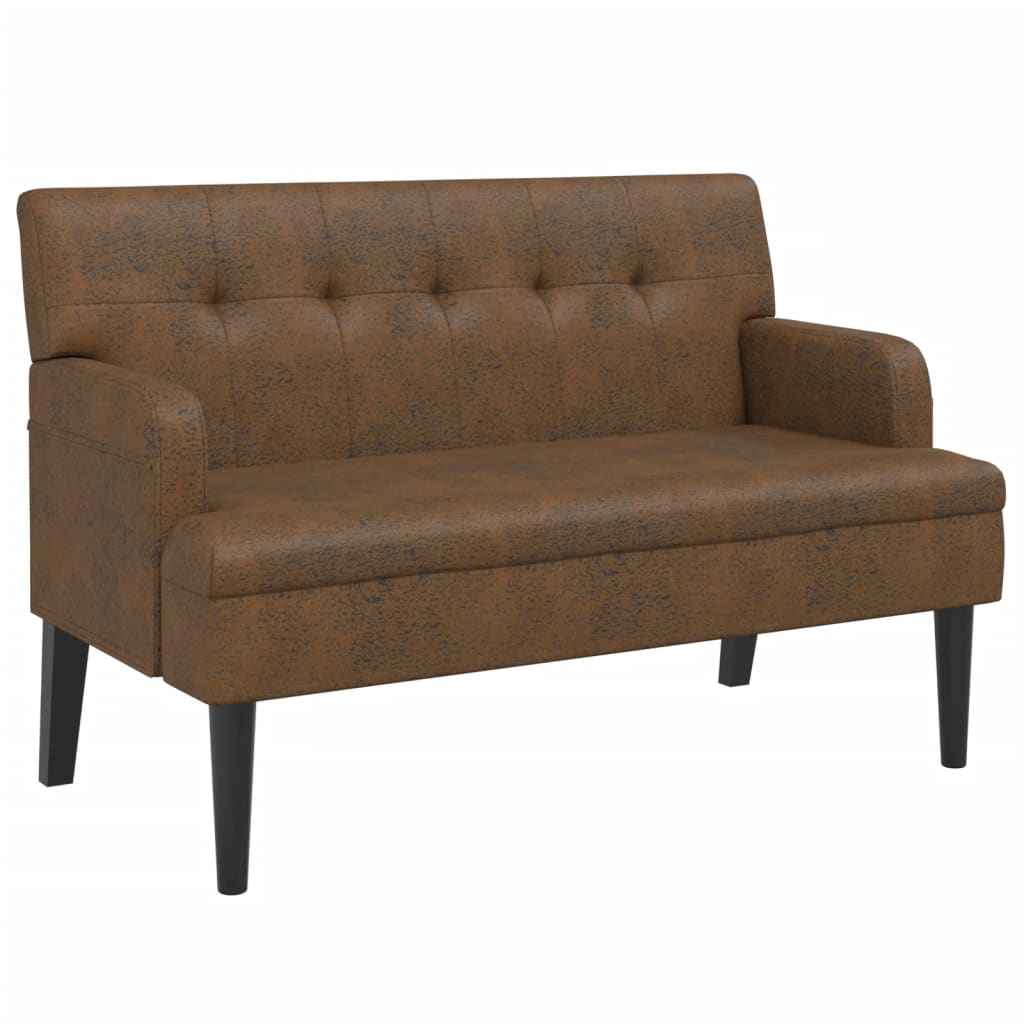 Sitzbank mit Rückenlehne Braun 112x65,5x75 cm Wildleder-Optik