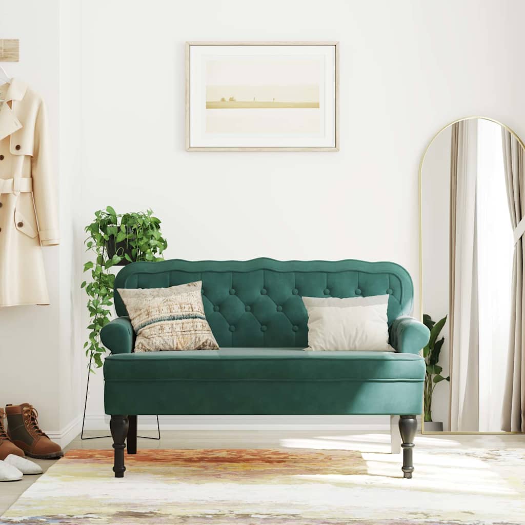 Sitzbank mit Rückenlehne Dunkelgrün 119,5x64,5x75 cm Samt