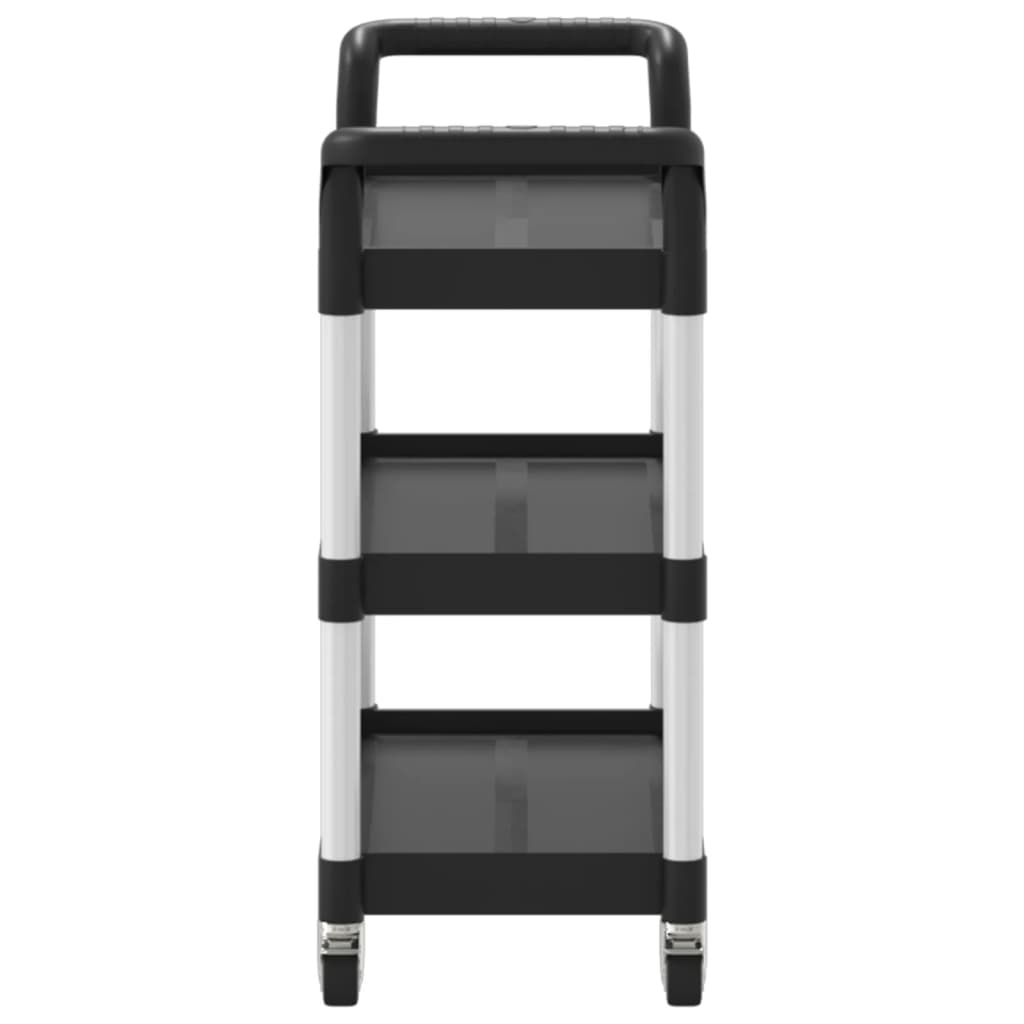 Rollwagen mit 3 Etagen Schwarz 77x34x72 cm Aluminium