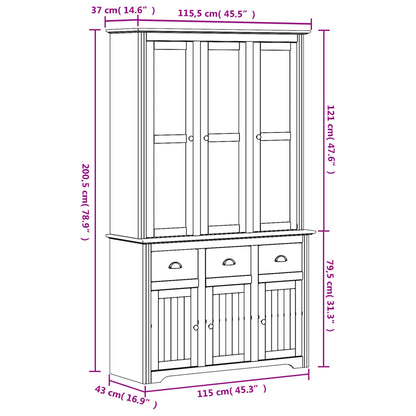 Highboard BODO Grau 115,5x43x200,5 cm Massivholz Kiefer