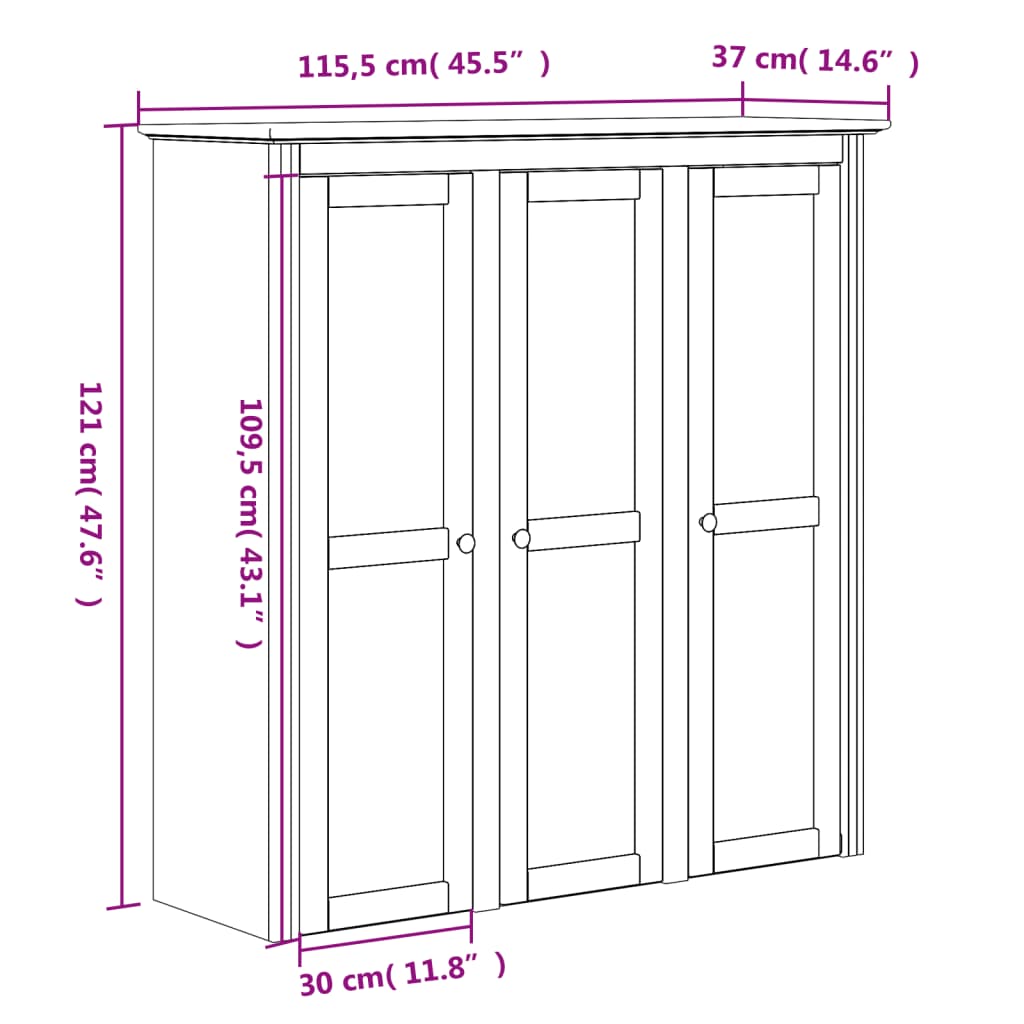 Highboard BODO Grau 115,5x43x200,5 cm Massivholz Kiefer