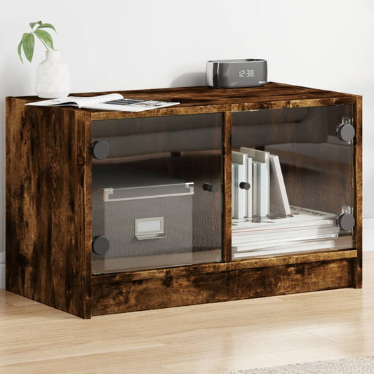 TV-Schrank mit Glastüren Räuchereiche 68x37x42 cm