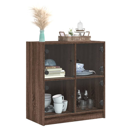 Beistellschrank mit Glastüren Braun Eichen-Optik 68x37x75,5 cm