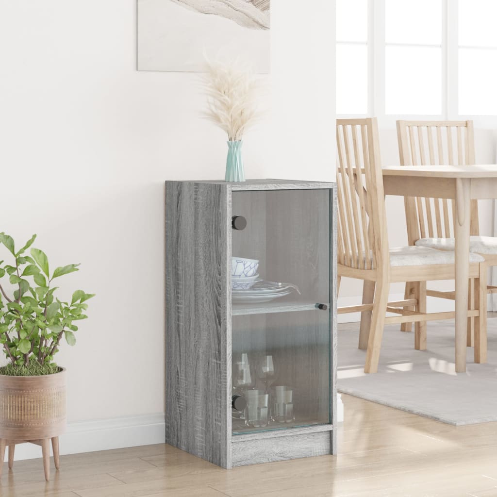 Beistellschrank mit Glastüren Grau Sonoma 35x37x75,5 cm