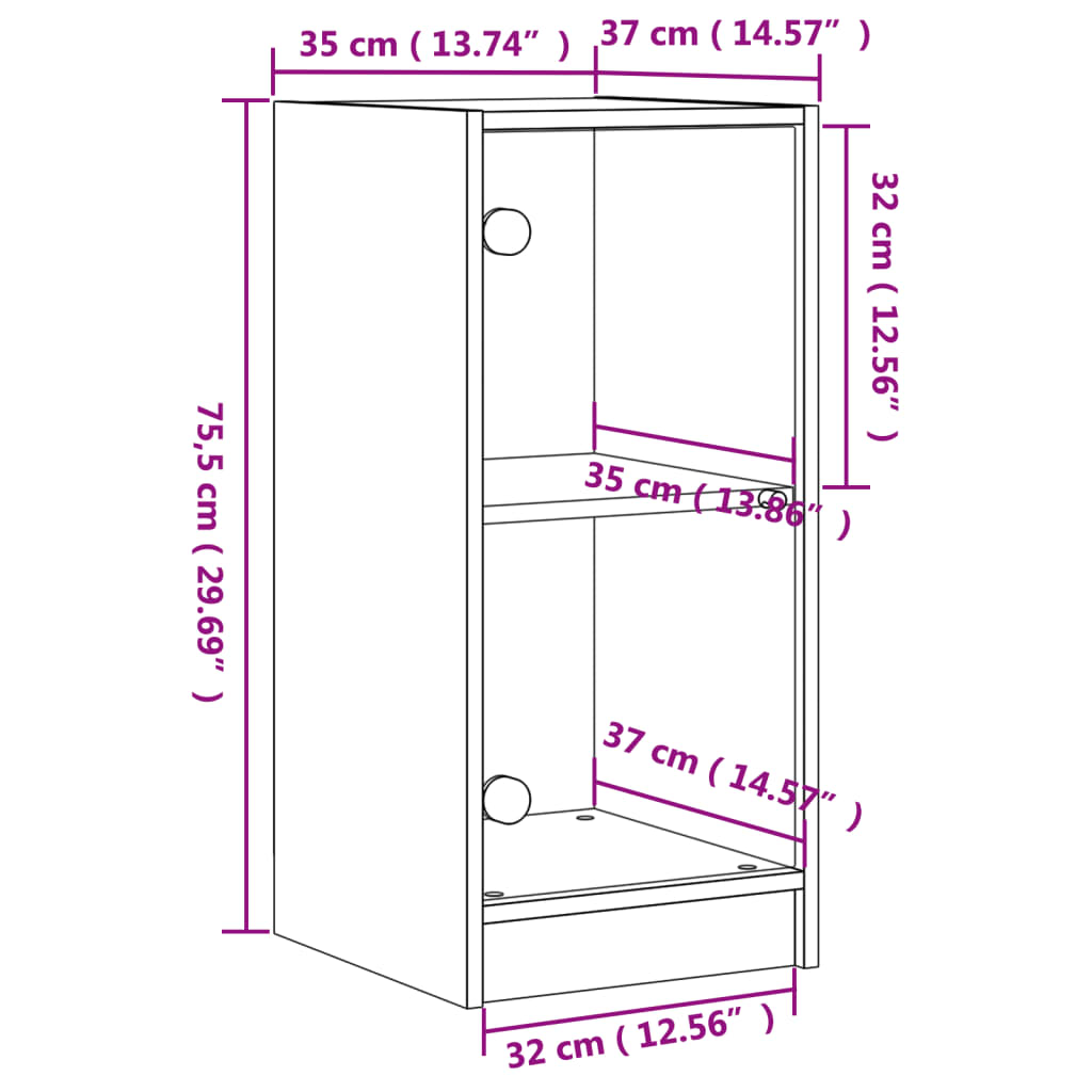 Beistellschrank mit Glastüren Grau Sonoma 35x37x75,5 cm