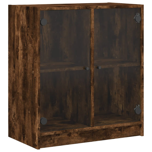 Beistellschrank mit Glastüren Räuchereiche 68x37x75,5 cm