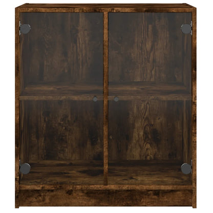 Beistellschrank mit Glastüren Räuchereiche 68x37x75,5 cm