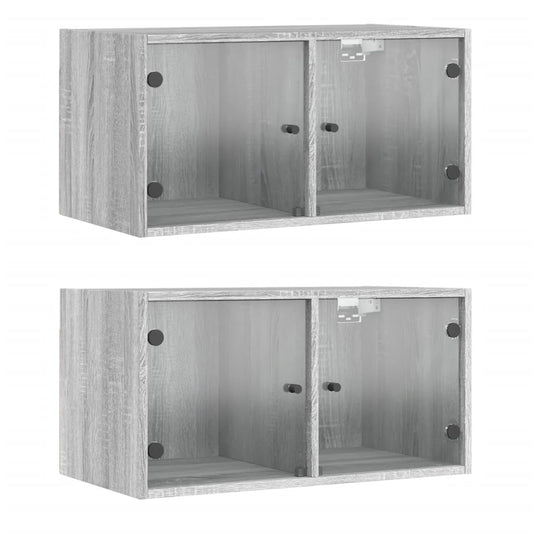 Wandschränke mit Glastüren 2 Stk. Grau Sonoma 68,5x37x35 cm