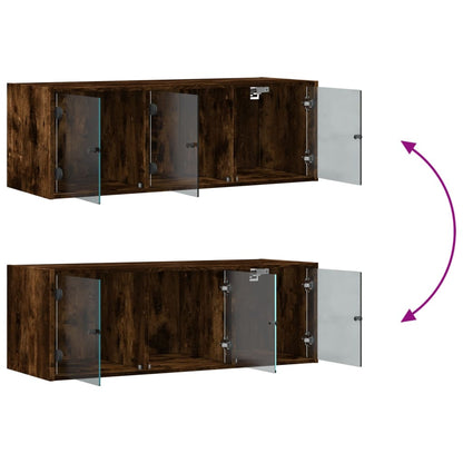 Wandschrank mit Glastüren Räuchereiche 102x37x35 cm