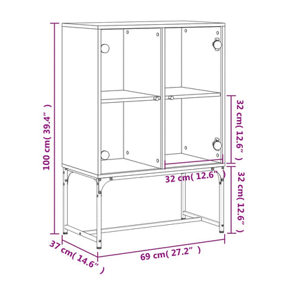 Beistellschrank mit Glastüren Weiß 69x37x100 cm