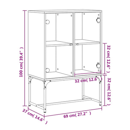 Beistellschrank mit Glastüren Grau Sonoma 69x37x100 cm