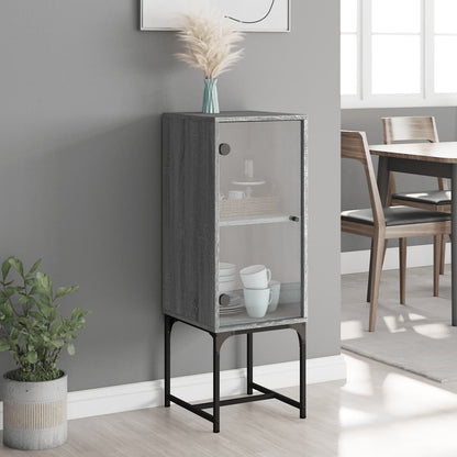 Beistellschrank mit Glastür Grau Sonoma 35x37x100 cm