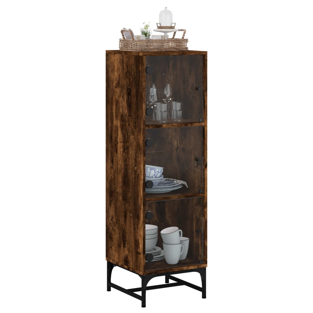 Highboard mit Glastüren Räuchereiche 35x37x120 cm