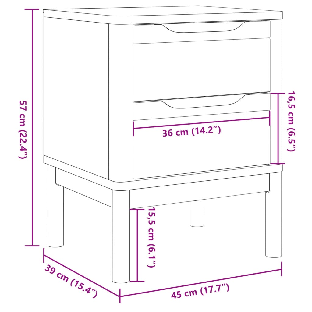 Sengebord FLORO voksbrunt 45x39x57 cm massivt fyrretræ