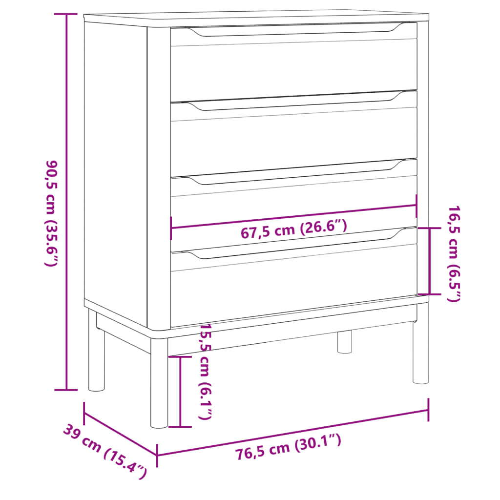 Kommode FLORO Wachsbraun Massivholz Kiefer