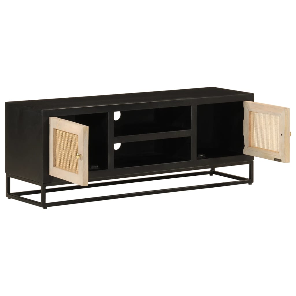 TV-skab Sort 110x30x40 cm Massivt mangotræ og jern