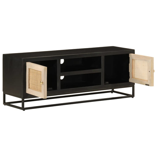 TV-skab Sort 110x30x40 cm Massivt mangotræ og jern