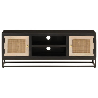 TV-skab Sort 110x30x40 cm Massivt mangotræ og jern