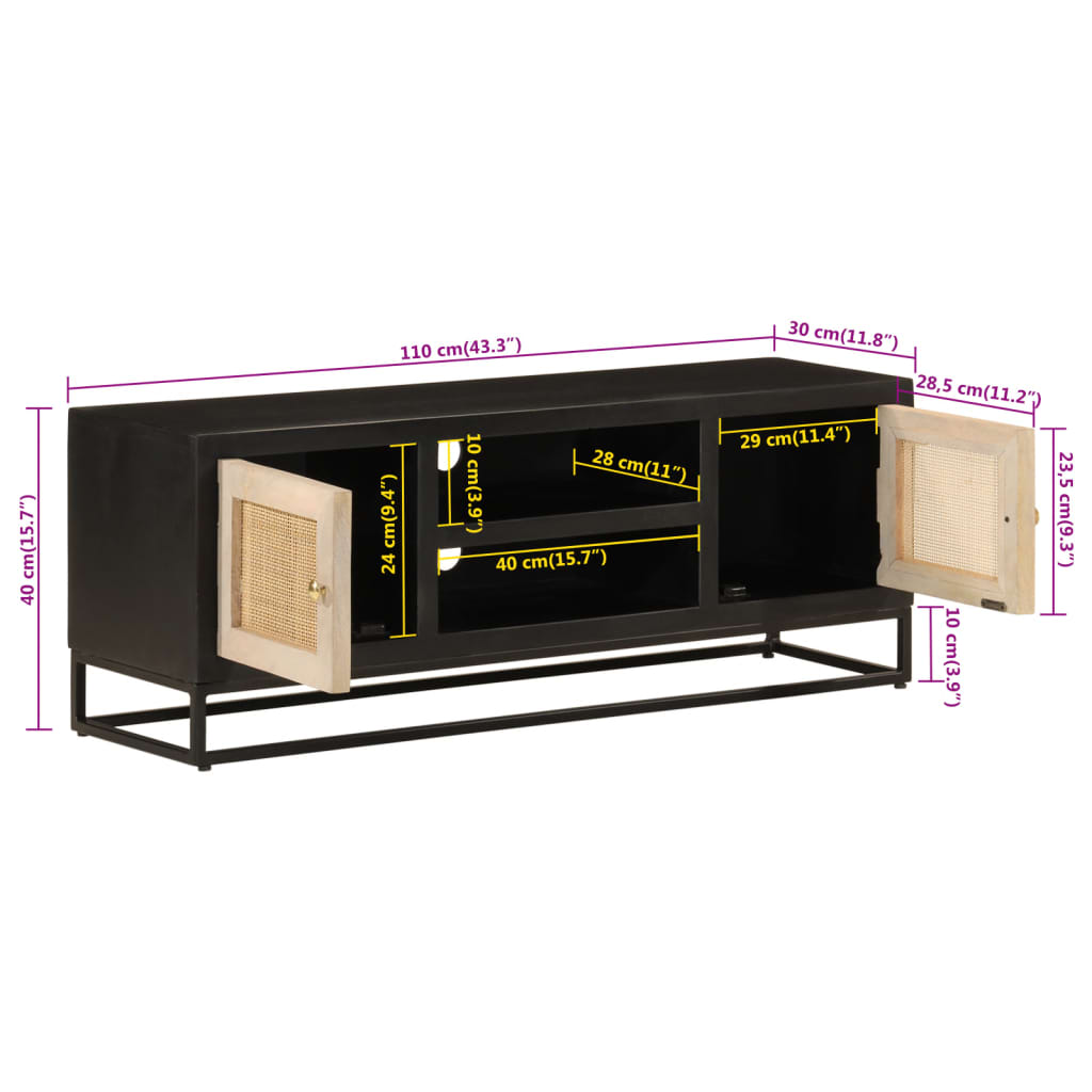 TV-skab Sort 110x30x40 cm Massivt mangotræ og jern