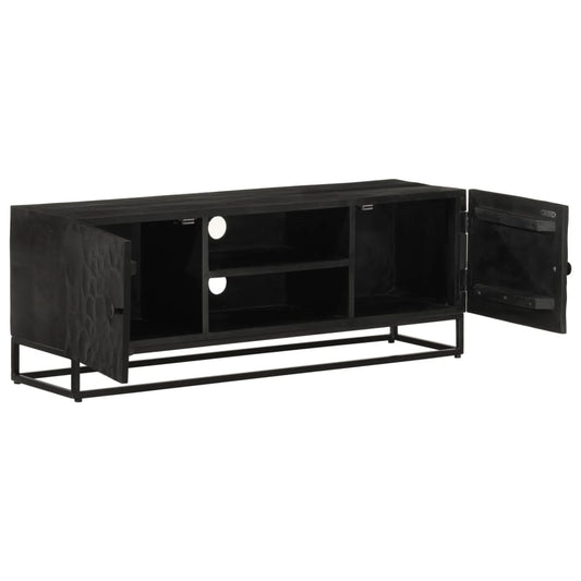 TV-skab Sort 110x30x40 cm Massivt mangotræ og jern