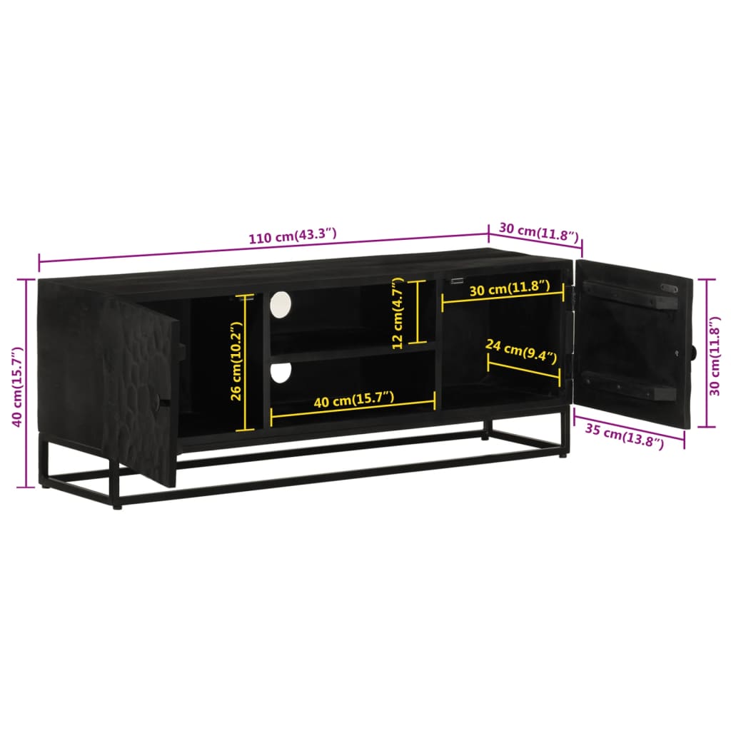 TV-skab Sort 110x30x40 cm Massivt mangotræ og jern