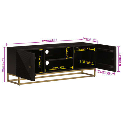 TV-skab Sort 110x30x40 cm Massivt mangotræ og jern