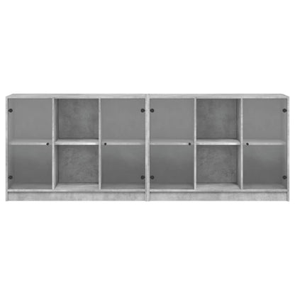 Bücherschrank mit Türen Betongrau 204x37x75 cm Holzwerkstoff