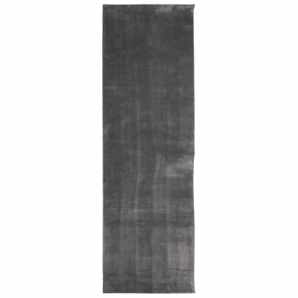 Teppich HUARTE Kurzflor Weich und Waschbar Anthrazit 80x250 cm