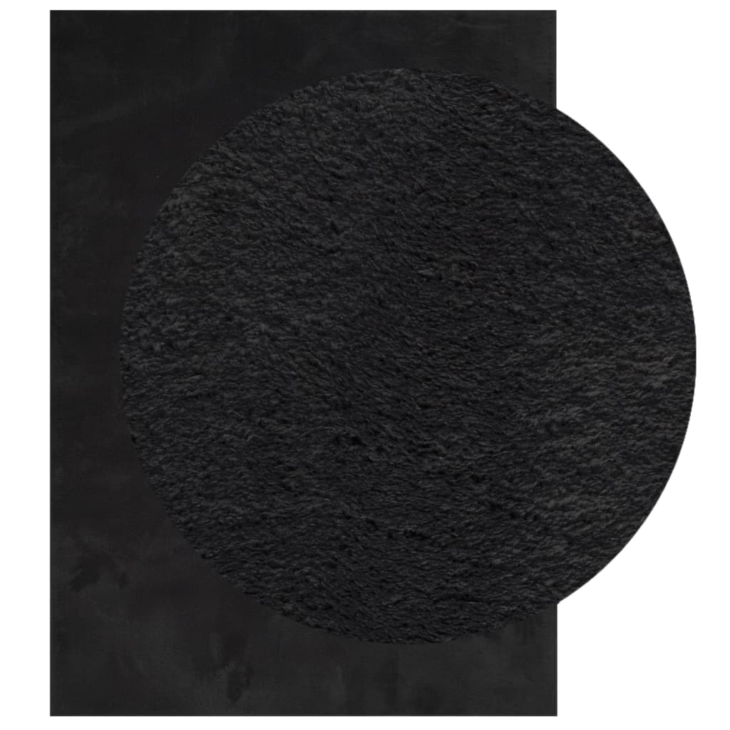 Teppich HUARTE Kurzflor Weich und Waschbar Schwarz 140x200 cm