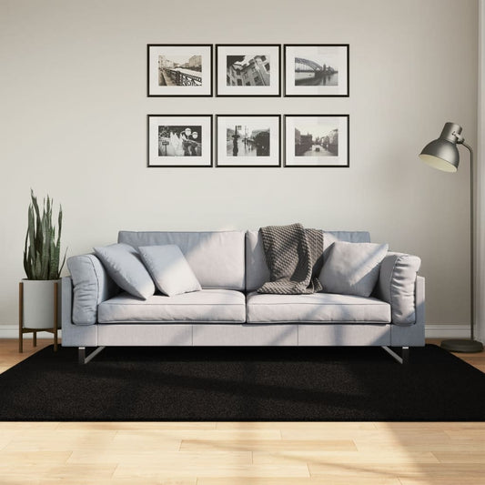 Teppich HUARTE Kurzflor Weich und Waschbar Schwarz 140x200 cm